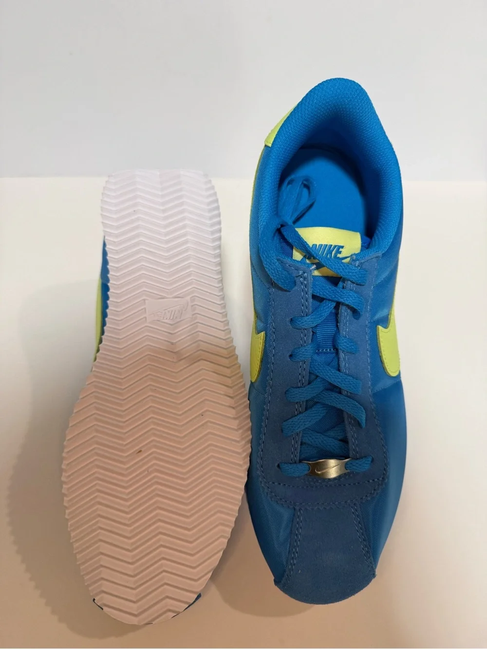 Nike Blue Retro Runner Sneakers with Neon Yellow Swoosh for kids